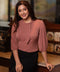Half Sleeve Pintuck Chiffon Brown Top